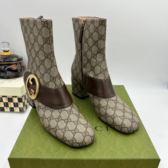 Women’s Gucci, Blondie GG supreme ankle boots with block  heel size 42 Italy - Picture 1 of 15